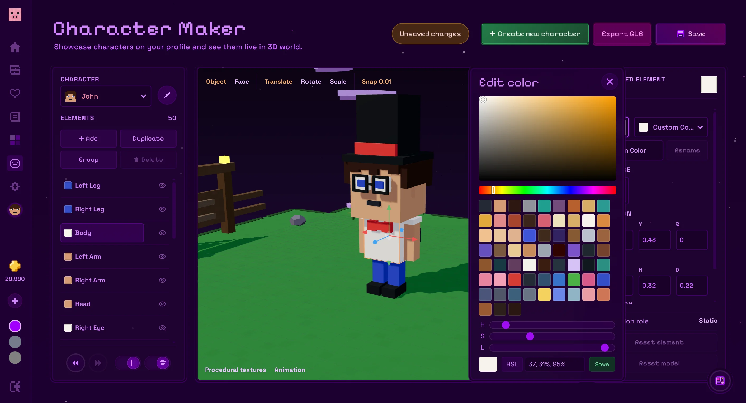 Customizing character elements